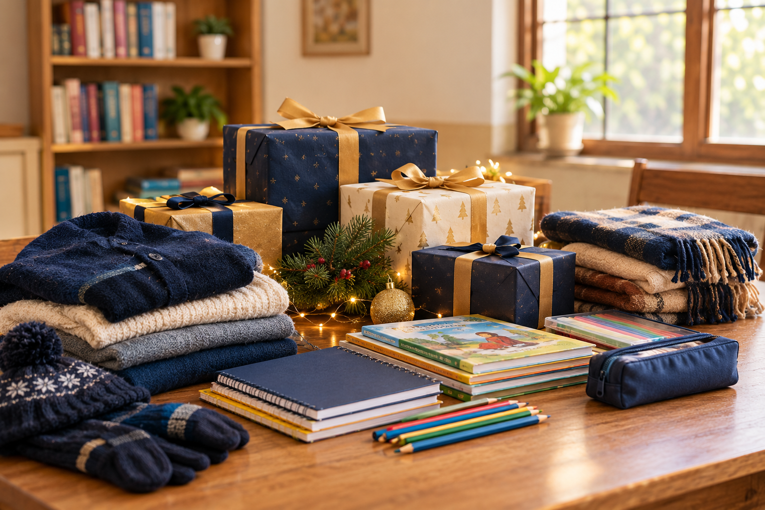 Christmas gift packages, warm clothing and educational supplies for children